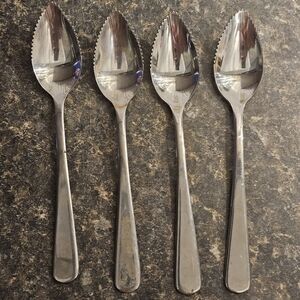 4 Vtg Fruit Spoons Serrated Grapefruit Spoon Lot Set Stainless Flatware Norpro